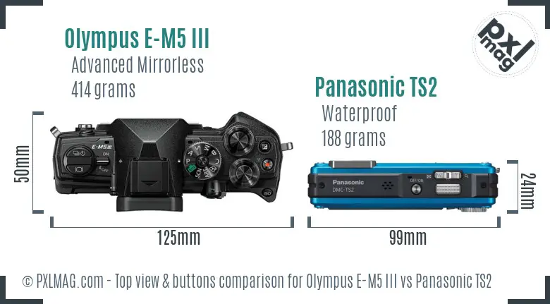 Olympus E-M5 III vs Panasonic TS2 top view buttons comparison