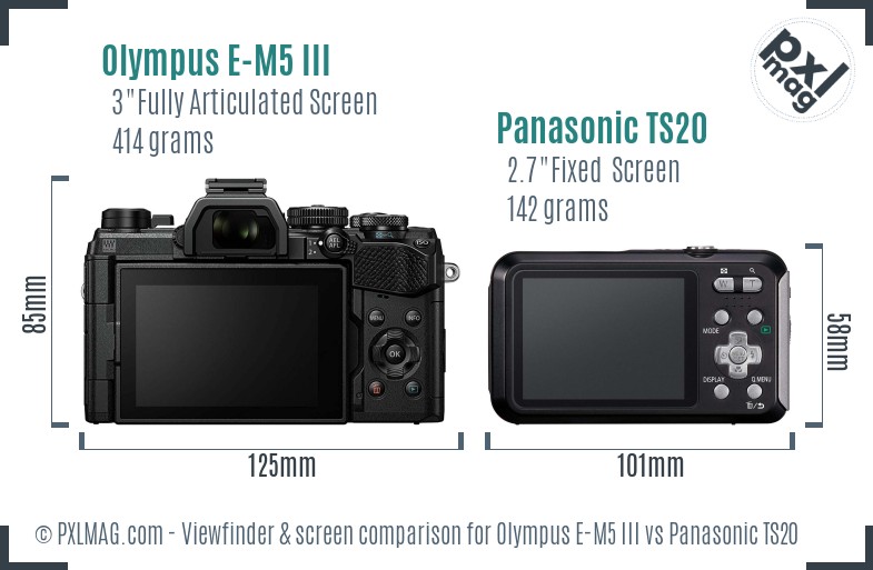 Olympus E-M5 III vs Panasonic TS20 Screen and Viewfinder comparison