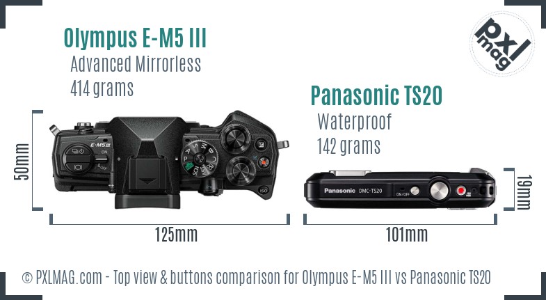 Olympus E-M5 III vs Panasonic TS20 top view buttons comparison