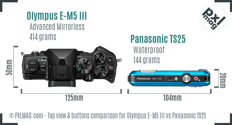 Olympus E-M5 III vs Panasonic TS25 top view buttons comparison