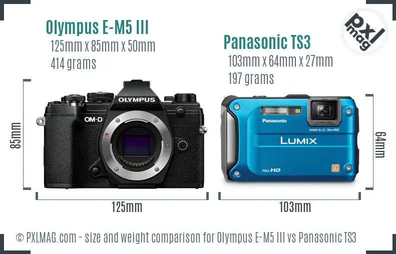 Olympus E-M5 III vs Panasonic TS3 size comparison