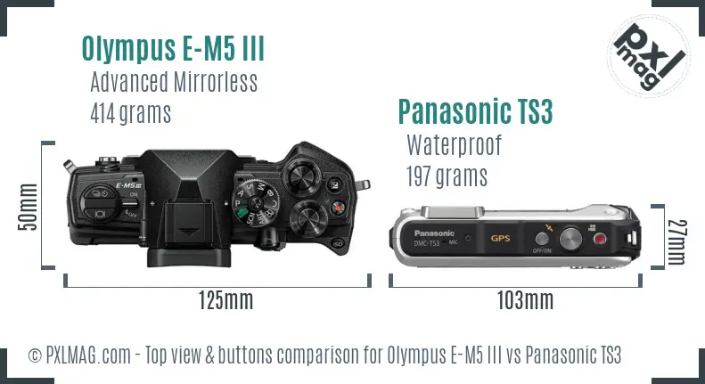 Olympus E-M5 III vs Panasonic TS3 top view buttons comparison