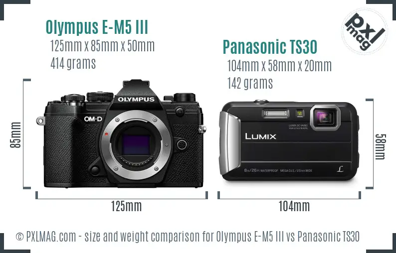 Olympus E-M5 III vs Panasonic TS30 size comparison