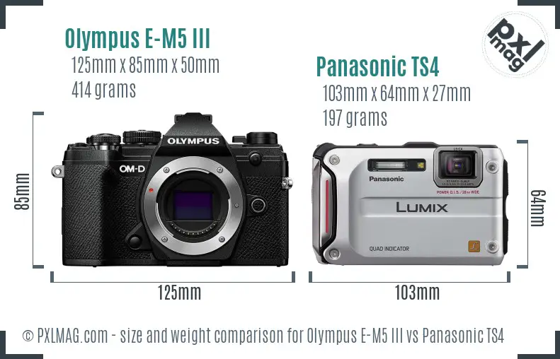 Olympus E-M5 III vs Panasonic TS4 size comparison