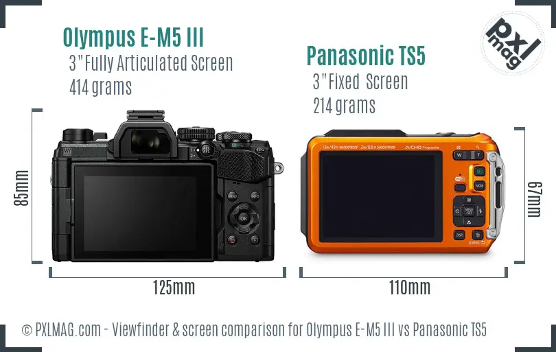 Olympus E-M5 III vs Panasonic TS5 Screen and Viewfinder comparison