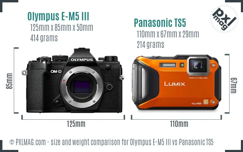 Olympus E-M5 III vs Panasonic TS5 size comparison