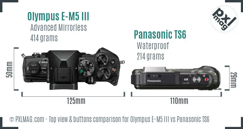 Olympus E-M5 III vs Panasonic TS6 top view buttons comparison