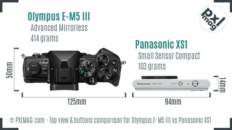 Olympus E-M5 III vs Panasonic XS1 top view buttons comparison