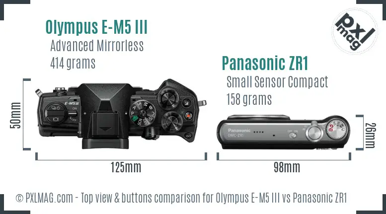 Olympus E-M5 III vs Panasonic ZR1 top view buttons comparison