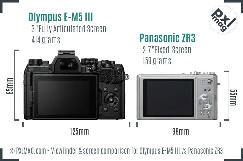 Olympus E-M5 III vs Panasonic ZR3 Screen and Viewfinder comparison