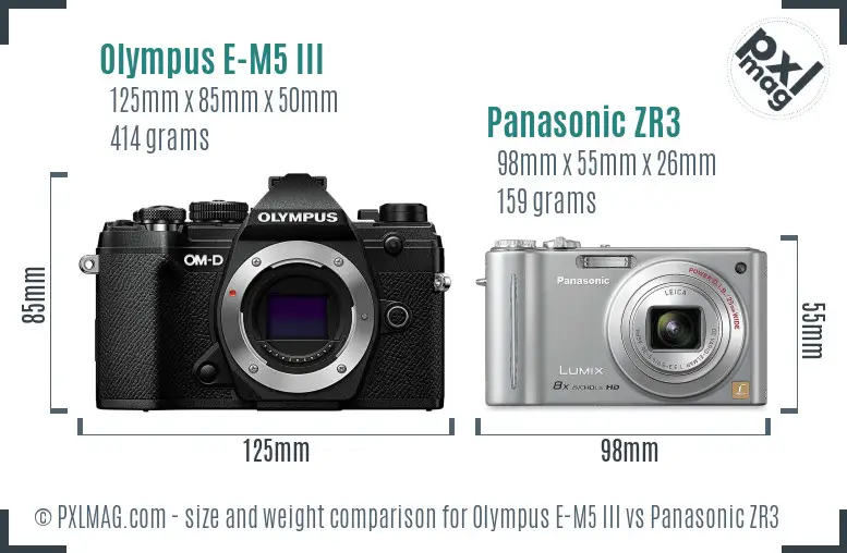 Olympus E-M5 III vs Panasonic ZR3 size comparison