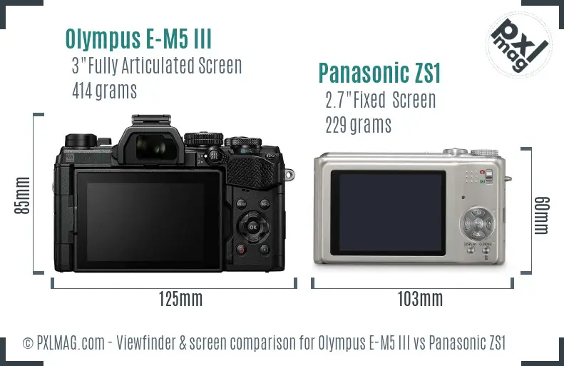 Olympus E-M5 III vs Panasonic ZS1 Screen and Viewfinder comparison
