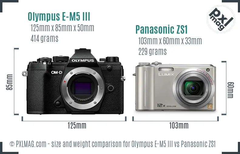 Olympus E-M5 III vs Panasonic ZS1 size comparison