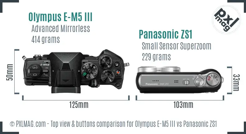 Olympus E-M5 III vs Panasonic ZS1 top view buttons comparison