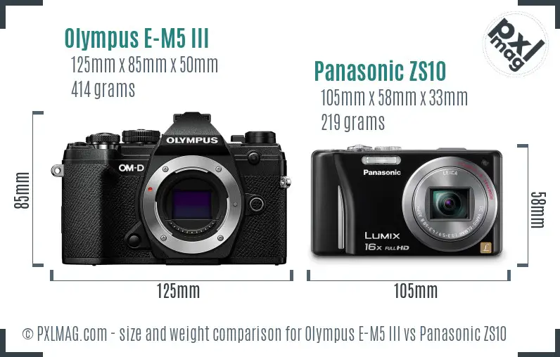 Olympus E-M5 III vs Panasonic ZS10 size comparison