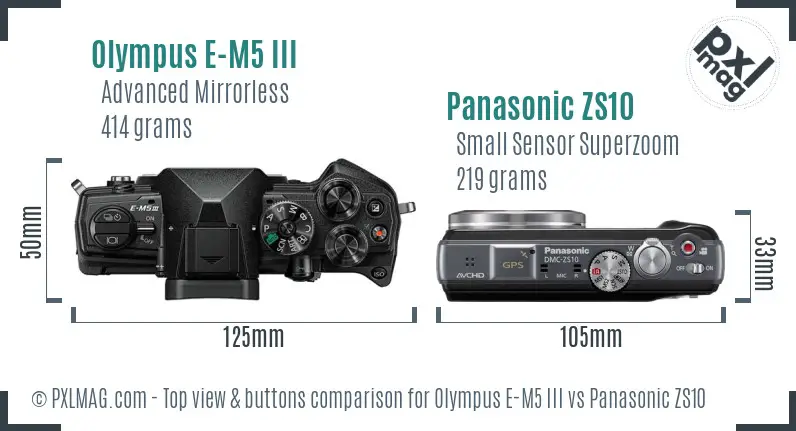 Olympus E-M5 III vs Panasonic ZS10 top view buttons comparison