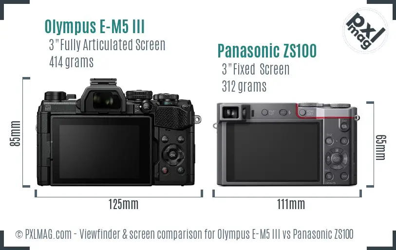 Olympus E-M5 III vs Panasonic ZS100 Screen and Viewfinder comparison