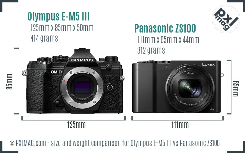 Olympus E-M5 III vs Panasonic ZS100 size comparison