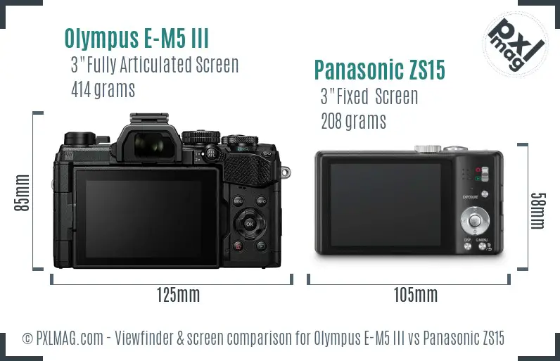 Olympus E-M5 III vs Panasonic ZS15 Screen and Viewfinder comparison