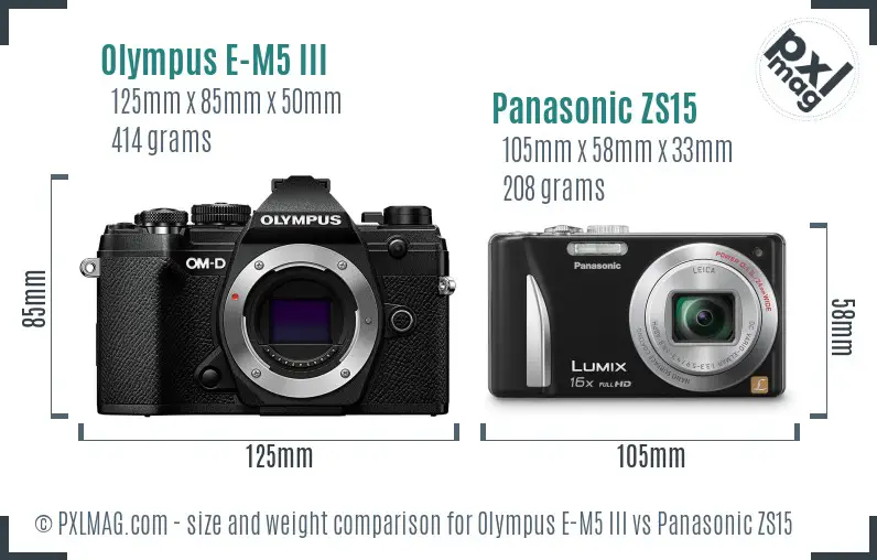 Olympus E-M5 III vs Panasonic ZS15 size comparison