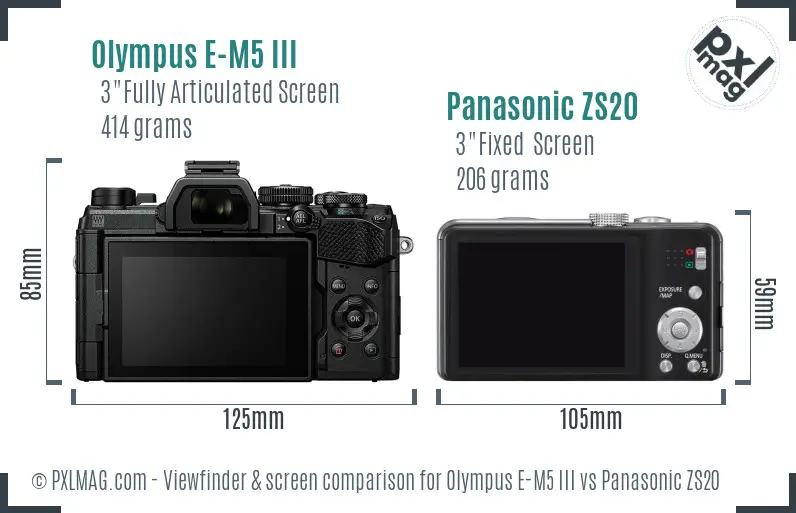 Olympus E-M5 III vs Panasonic ZS20 Screen and Viewfinder comparison