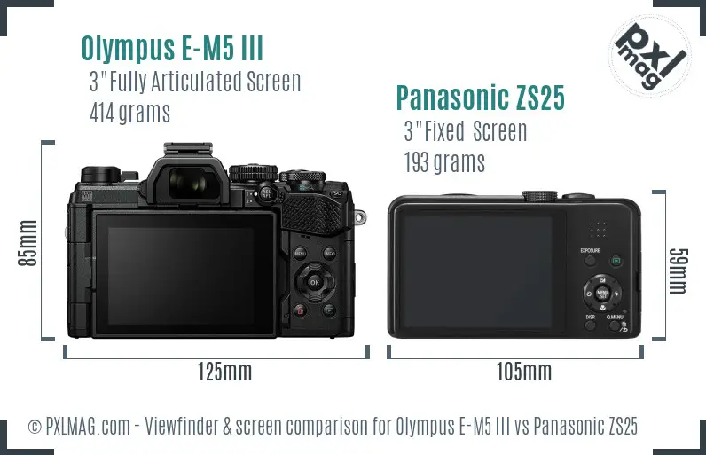 Olympus E-M5 III vs Panasonic ZS25 Screen and Viewfinder comparison