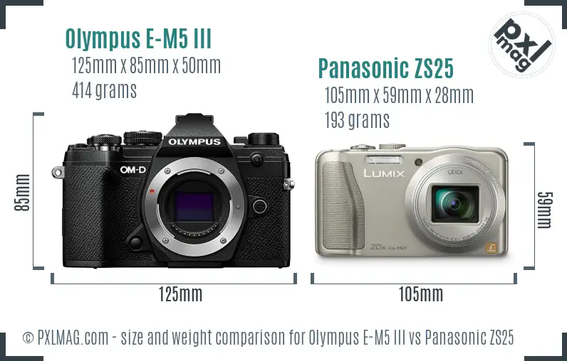 Olympus E-M5 III vs Panasonic ZS25 size comparison