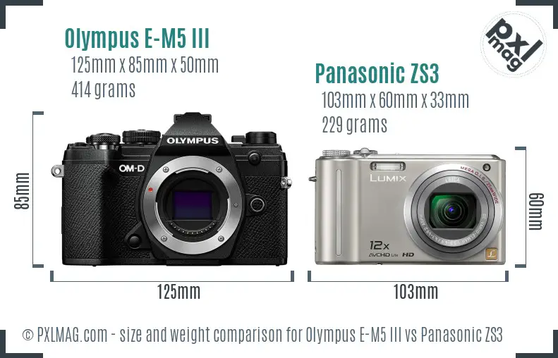 Olympus E-M5 III vs Panasonic ZS3 size comparison