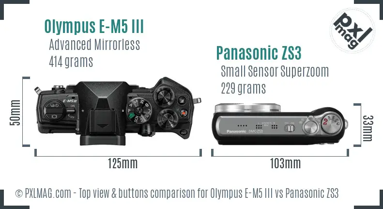 Olympus E-M5 III vs Panasonic ZS3 top view buttons comparison