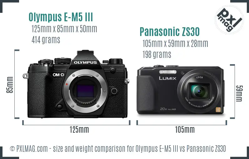Olympus E-M5 III vs Panasonic ZS30 size comparison