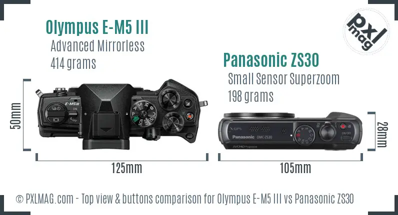 Olympus E-M5 III vs Panasonic ZS30 top view buttons comparison