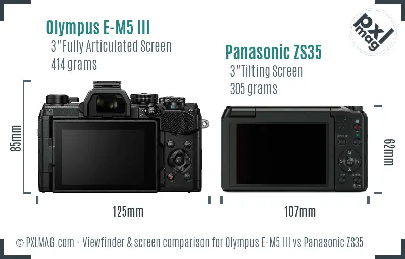Olympus E-M5 III vs Panasonic ZS35 Screen and Viewfinder comparison