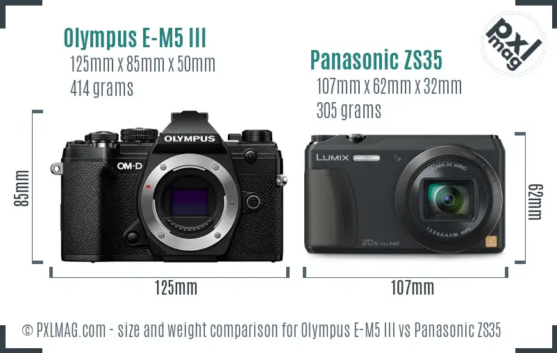 Olympus E-M5 III vs Panasonic ZS35 size comparison