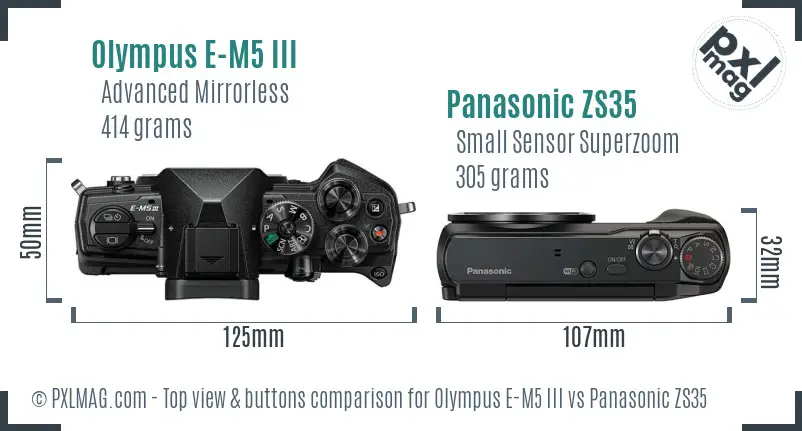 Olympus E-M5 III vs Panasonic ZS35 top view buttons comparison