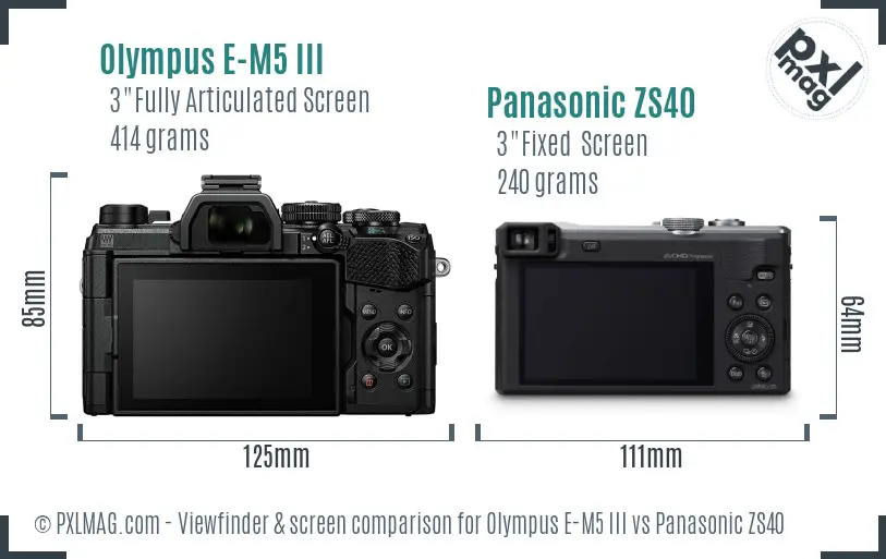 Olympus E-M5 III vs Panasonic ZS40 Screen and Viewfinder comparison