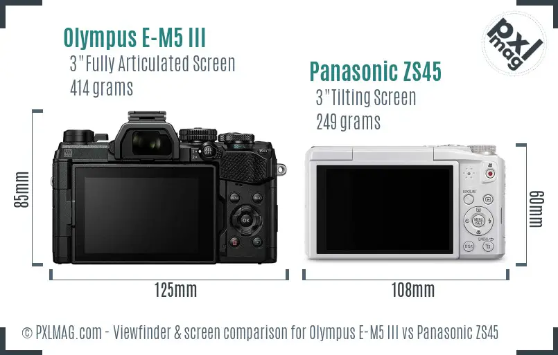 Olympus E-M5 III vs Panasonic ZS45 Screen and Viewfinder comparison