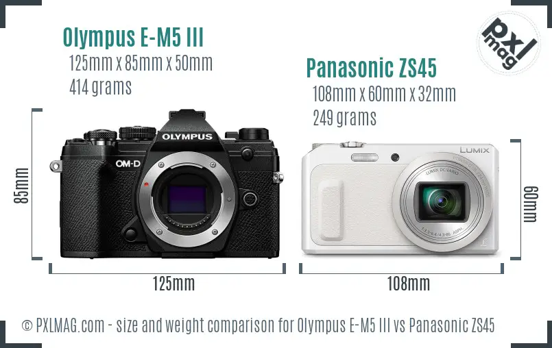 Olympus E-M5 III vs Panasonic ZS45 size comparison