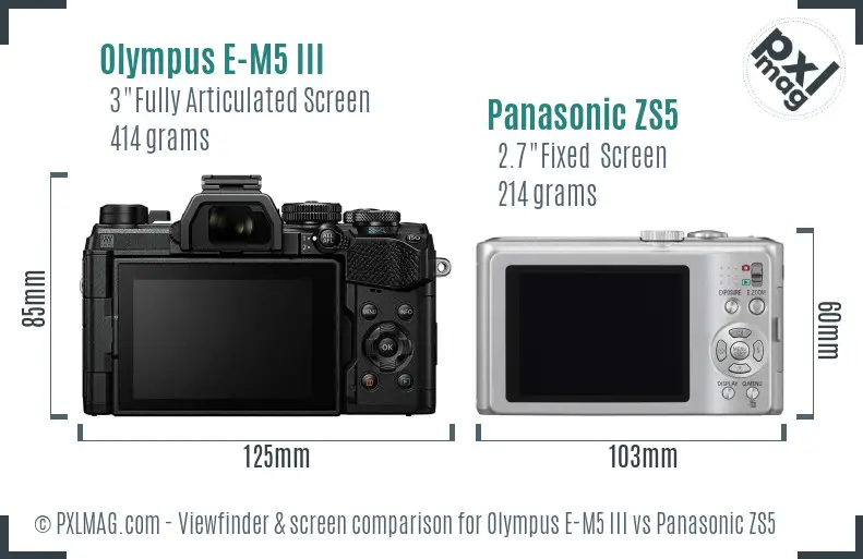 Olympus E-M5 III vs Panasonic ZS5 Screen and Viewfinder comparison