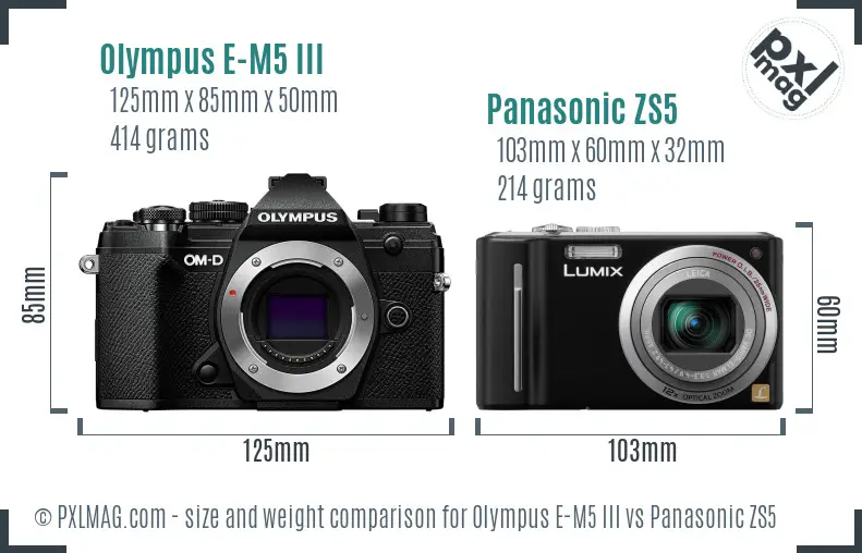 Olympus E-M5 III vs Panasonic ZS5 size comparison