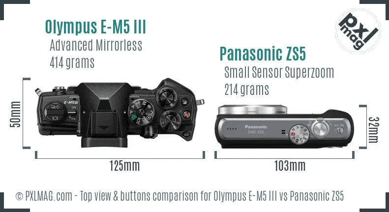 Olympus E-M5 III vs Panasonic ZS5 top view buttons comparison
