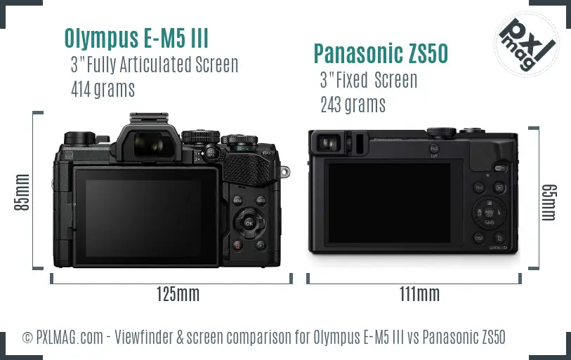 Olympus E-M5 III vs Panasonic ZS50 Screen and Viewfinder comparison