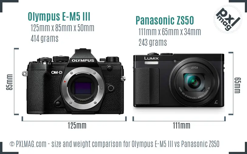 Olympus E-M5 III vs Panasonic ZS50 size comparison