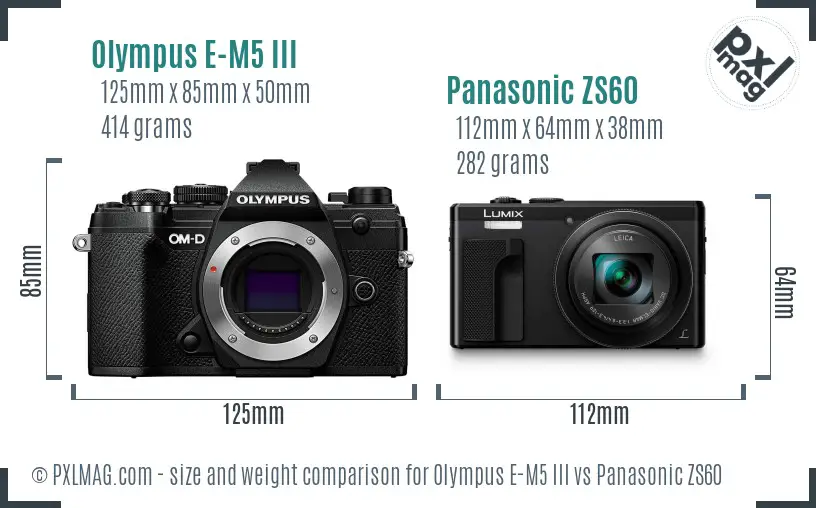 Olympus E-M5 III vs Panasonic ZS60 size comparison