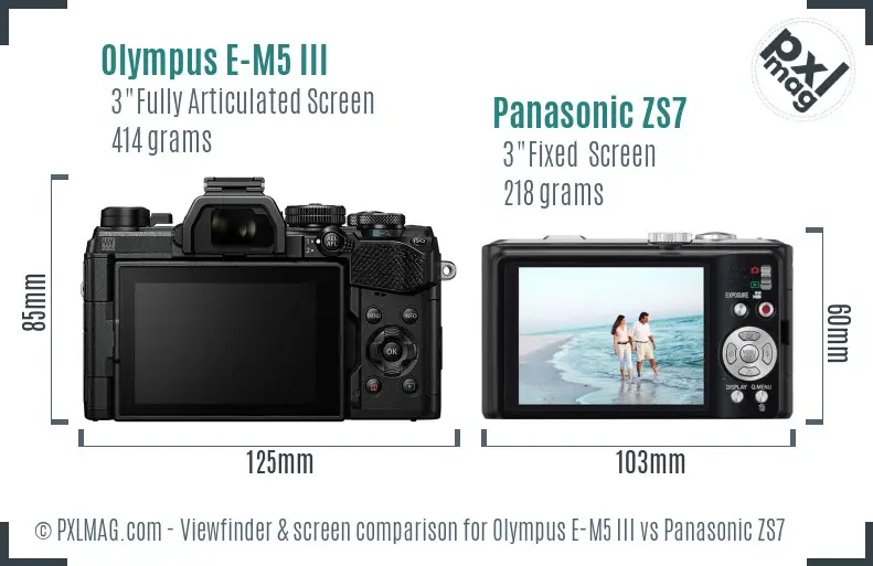 Olympus E-M5 III vs Panasonic ZS7 Screen and Viewfinder comparison