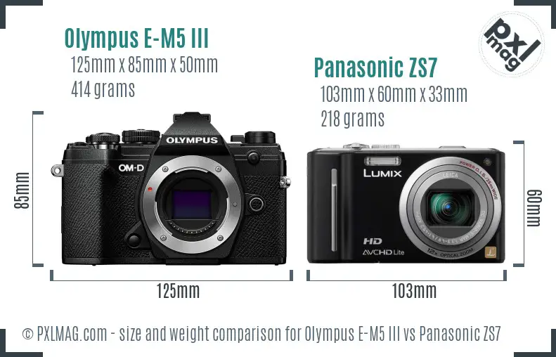 Olympus E-M5 III vs Panasonic ZS7 size comparison