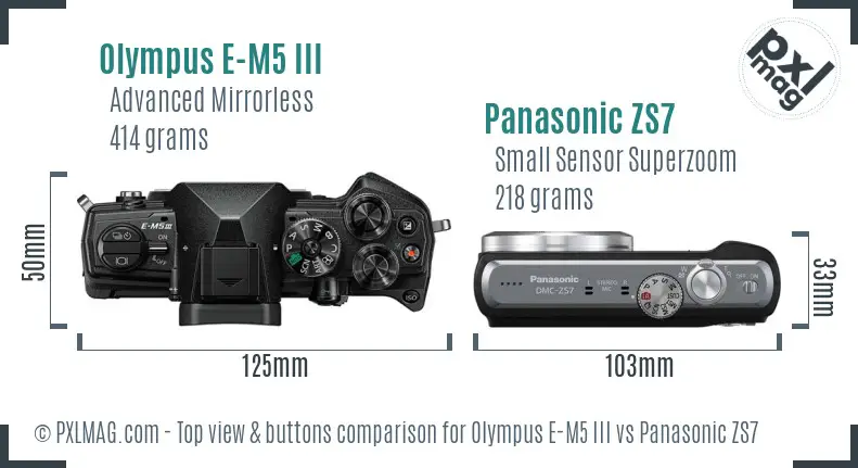 Olympus E-M5 III vs Panasonic ZS7 top view buttons comparison