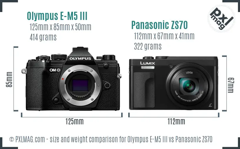 Olympus E-M5 III vs Panasonic ZS70 size comparison