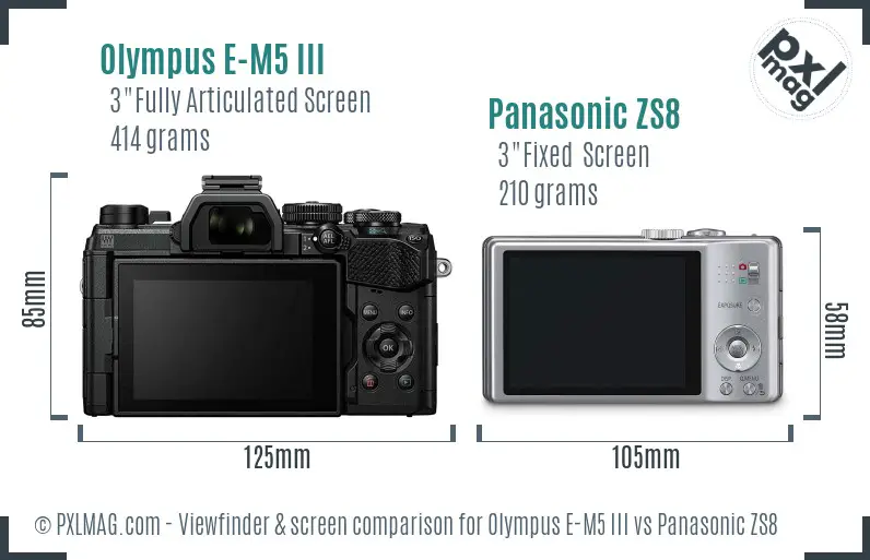Olympus E-M5 III vs Panasonic ZS8 Screen and Viewfinder comparison