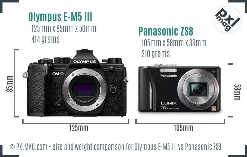 Olympus E-M5 III vs Panasonic ZS8 size comparison
