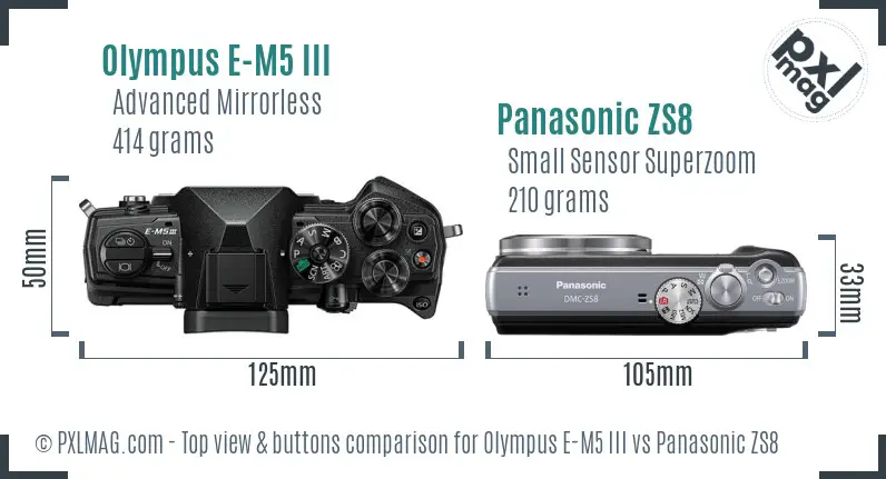 Olympus E-M5 III vs Panasonic ZS8 top view buttons comparison